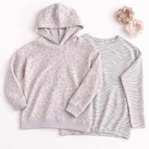 BUNDLE Girls 12 Large YL Bundle Leopard Hoodie Zebra Print Top Neutral New